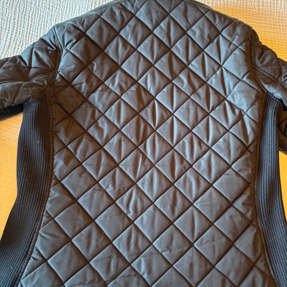 Lauren Ralph Lauren black quilted Puffer jacket, lamb leather trim Sz L - Picture 6 of 11
